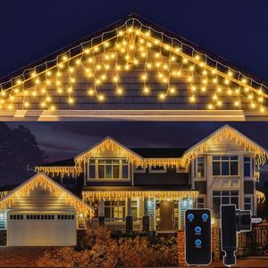 10M 400 LED warmweiß Weihnachtslichterkette Lichterkette Eisregen Eiszapfen Deko mit Fernbedienung 31V