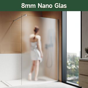 SONNI 90x200 cm Walk-In Dusche mit Stabilisator aus 8 mm Vollsatiniert Glas inkl. Nanobeschichtung