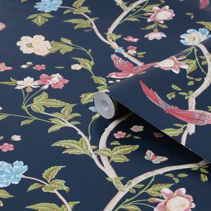 Laura Ashley Vlies Tapete | Summer Palace Midnight Blue Blau 10 m x 0.52 m
