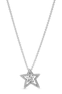 Pandora Halskette mit Anhänger 390020C01-45 Pave Asymmetric Star funkelnde Zirkonia Sterling SIlber 925 45cm 45