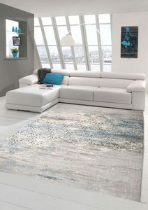 Designer Teppich Moderner Teppich Wollteppich Meliert Wohnzimmer Teppich Wollteppich  Ornament Türkis Grau Cream Größe - 200 x 290 cm