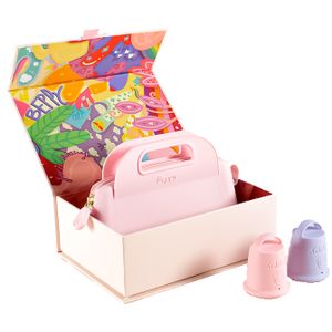 Beppy Cups «Baumwolle CANDY» Pink/Lila, Box mit zwei Menstruationstassen und Aufbewahrungstasche