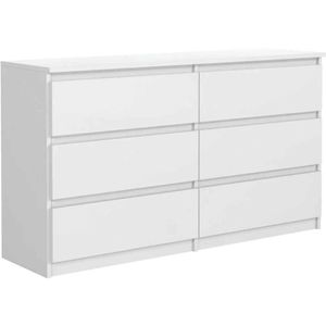 BEAUTYSOFA Modern Kommode LINDA 6S - 120 cm Sideboard mit 6 Schubladen & Grifflosen Fronten (Weiß)