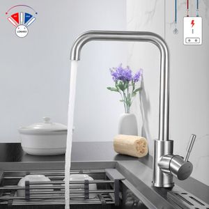 Niederdruck Küche Wasserhahn, 360° Drehbar Küchenarmatur, Mischbatterie, Spültischarmatur für Durchlauferhitzer, mit 3 Anschlussschläuchen, Edelstahl
