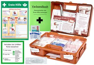 Erste-Hilfe-Koffer DIN/EN 13157 für Betriebe + Aushang + PVC-Schild 1.Hilfe + Verbandbuch + Wundreinigung