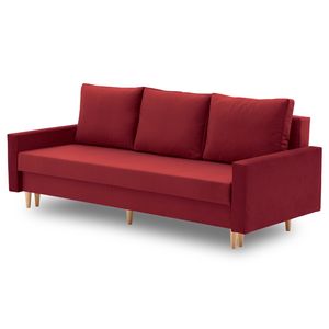 Couch BELLIS 215 x 90 mit Schlaffunktion - Schlafsofa mit Bettkasten - Farben zur Auswahl - STOFF MONOLITH 59 Weinrote