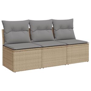 vidaXL Gartensofa mit Kissen 3-Sitzer Beige Poly Rattan