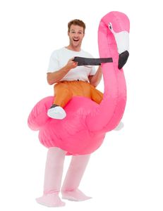 Aufblasbares Flamingo-Kostüm für Erwachsene Faschingskostüm pink-weiss