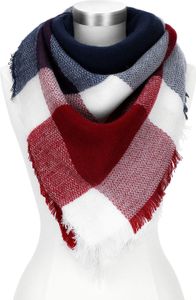 Damen Strickschal kariert Karo XXL Wollschal Oversized Winterschal Autiga® navy-rot