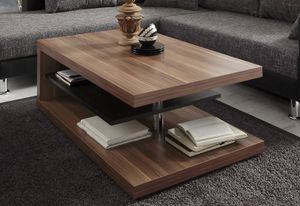 Couchtisch Tisch Nussbaum Kernnuss mit Rollen und schwarzer Ablageplatte schwer robust -5cm Platte- NEU