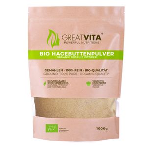 GreatVita | Hagebuttenpulver 1000g, fein gemahlen, natürlich & rein aus biologischem Anbau
