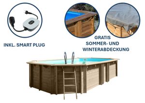 GRE Ovaler Echtholzpool VERMELA, 672 x 472 x 146 cm + Smart Plug + GRATIS Sommer- und Winterabdeckungen