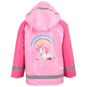Regenjacke Kinder Mädchen Regenmantel mit Kapuze und Reflektorstreifen Ungefüttert Einhorn Magical Unicorn Pink/Rosa, Größe:86-92