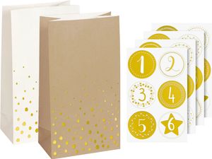 Adventskalender-Set "Goldene Punkte" 4 Bogen + 24 Tüten Groß