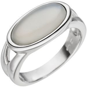 Damen-Ring mit echtem Mondstein Cabochon oval 585 Gold Weißgold Weißgoldring