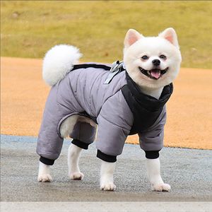 Winter Hundemantel Warme dicke Hundejacke mit Reflexstreifen Winddicht Wasserdicht Vierbeiniger Baumwollmantel Hundekleidung, Grau, M
