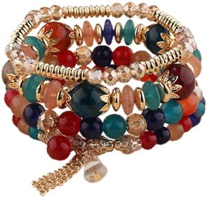 Damen-Armband Boho bunte Perlen Armbänder Set Quaste elastische Stein Perlenarmbänder Schmuck (4 Stück)