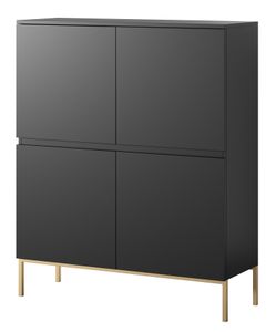 Selsey Bemmi - Highboard 4-türig Schwarz mit goldenen Metallbeinen, 100 cm