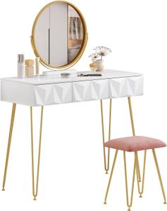 WOLTU Toaletný stolík so stoličkou, 360° otočné kozmetické zrkadlo, biely