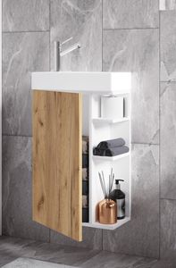 VCM 2-dielna súprava kúpeľňového nábytku WC pre hostí kúpeľňa pre hostí umývadlo umývadlo malé úzke Lumia biely / medový dub