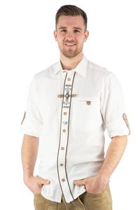 OS Trachten Herren Hemd Langarm Trachtenhemd mit Liegekragen Phegin, Größe:39/40, Farbe:weiß