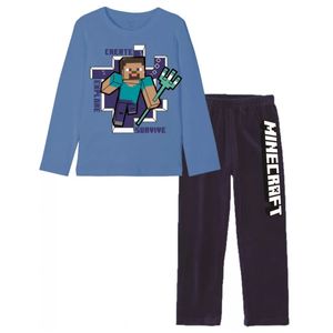 Minecraft Pyjama Schlafanzug STEVE langarm blau Gr. 140 (10 Jahre)