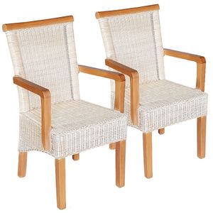 casamia Esszimmer Stühle Set 2 Stück mit Armlehnen Rattanstühle weiß Perth Rattan Korbstühle nachhaltig Kissen: ohne Sitzkissen