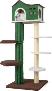 GOPLUS 7-Ebenen Katzenbaum, 153 cm hoher Kratzbaum mit Sisal-Kratzpfosten, obere Katzenhütte, weicher Plüschstoff, Katzenmöbel Kletterbaum für Kätzchen & Erwachsene Katzen