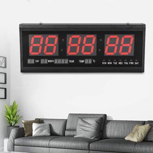 Wanduhr Digitaluhr  48cm Kalenderuhr  Digital Uhr mit Datum Temperatur  Haus Büro Schule Wohnzimmer Küchuhr Beleuchtung in Rot  3 Zoll