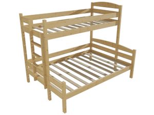 Patrová postel s rozšířeným spodním lůžkem PPS 001 (Rozměr: 90/140 x 200 cm, Umístění žebříku: vlevo, Barva dřeva: bezbarvý lak)