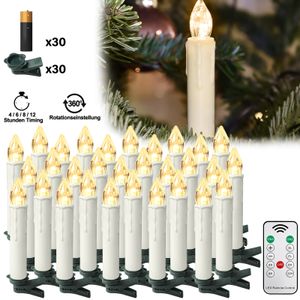 UISEBRT 30x Weihnachtsbaumkerzen LED-Kerzen Kabellos Weihnachtskerzen LED Christbaumkerzen mit Batterie Timer Fernbedienung Dimmbar Flackern Warm weiß