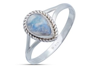 Ring aus 925 Silber mit Regenbogen Mondstein, Ringgröße:60 mm / Ø 19.1 mm