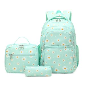 Školský batoh Dievčatá Teenage Dámska školská taška Batoh Set Daisy Školská taška s obedovou taškou a peračníkom, zelená, Daisy