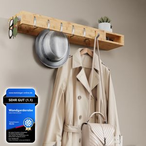 Meisterhölzer Wandgarderobe Holz – 4-in-1 Garderobenleiste mit Ablage, klappbaren Haken, Brillenhalter & Kleiderstangen – Modern & Platzsparend