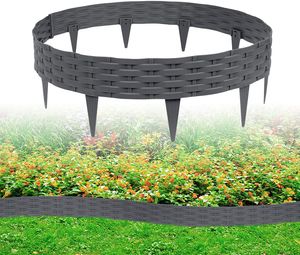 ACXIN 10m Rasenkante Beeteinfassung Gartenpalisade in Rattan-Optik mit 10 Elemente Gartenpalisade Rund Kunststoff Palisaden (10 Stück, Anthrazit)