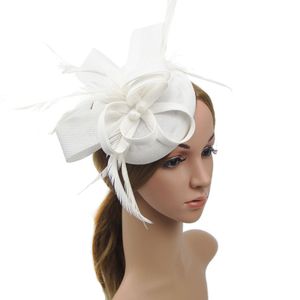 Kunstfeder-Fascinator-Hut, Netzgarn, Hutform, Schleife, Netzstoff, Mini-Baskenmütze, Kopfschmuck, Weiß