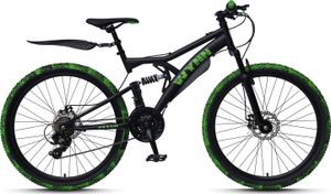 WYNN Mountainbike Fully 26 Zoll FLY1.0 schwarz-grün Rahmenhöhe 46 cm Damen Herren 21 Gänge mech. Scheibenbremse