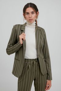 ICHI IHRUTI BL7 Damen Blazer Kurzblazer Jacke gestreifter Ein-Knopf-Blazer mit Stretch und Reverskragen