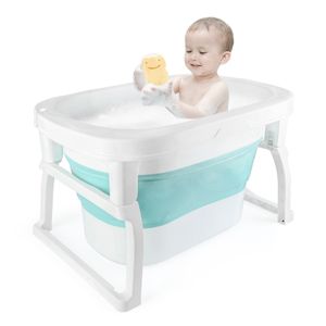Baby Badewanne faltbare Babybadewanne mit Hocker Rutschfeste Badebecken Duschwanne für Neugeborene Blau