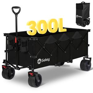 Sekey Extralanger Bollerwagen faltbar Transportwagen 150kg belastbar, Ladebereich von 1,2 m Länge, Gerätewagen, CompactFold-Serie Schwarz