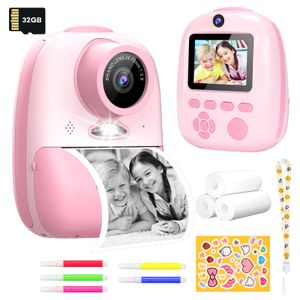 Sofortbildkamera für Kinder, Digitalkamera für Kleinkinder, Druckkamera mit Druckpapier, 26 MP Kinder-Videokamera, Kinder-Selfie-Kamera, Spielzeugkamera, Kinder-Camcorder, 2-Zoll-Bildschirm und 32 GB TF-Karte (Pink)