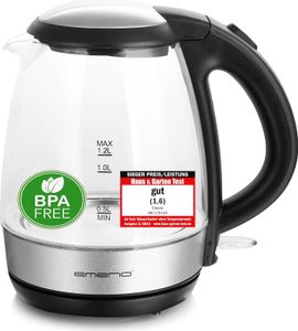 Emerio WK-125145 Emerio Wasserkocher, 1.2L, Glas, BPA-frei