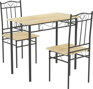 HJ WeDoo 3-TLG Essgruppe Holz Esstisch mit 2 Stühlen Metall, Industrial Esszimmer Küche Stühle Tisch Möbel Essgruppe, 90x48x75cm, Buche Maserung
