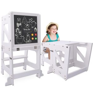 YOLEO baby Lernturm, Kinderhocker mit Brett, höhenverstellbarer Montessori Lernturm für Kindern ab 2 Jahr (Weiß)