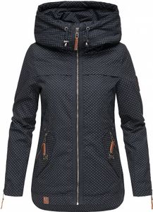 Navahoo Damen Jacke Frühling Herbst Übergangsjacke Print Parka Mantel Kapuze Wekoo Navy Mit Print Gr: 38 - M