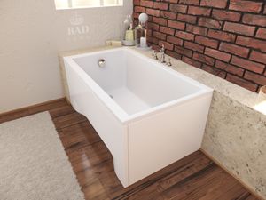 Badewanne Rechteck 100x70 mit AcrylSchürze, Ablaufgarnitur & Füßen GRATIS | Komplettset 4in1 Original Acryl Wanne Siphon | BADLAND CAPRI