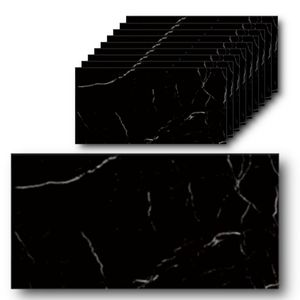 HOOZ 10x Fliesenaufkleber schwarz Marmor, 60 x 30 cm, Küchenrückwand, Selbstklebende Fliesen, Klebefliesen Küche Wandpaneele für Wanddeko Schlafzimmer Wohnzimmer
