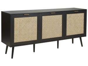 Sideboard Schwarz / Beige Rattan 3 Türen 150 x 40 x 71 cm Modernes Design Wiener Geflecht Rattangeflecht für Wohnzimmer Schlafzimmer