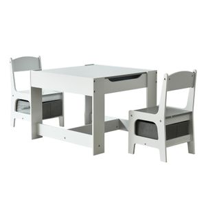 Toboli Detský stôl s 2 stoličkami s množstvom úložného priestoru Detská sedacia súprava Biela lakovaná stolová doska