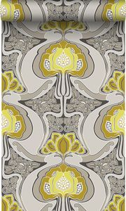 Origin Wallcoverings Tapeta Art Nouveau kwiatowy wzór ochry żółtejIszarym - 347206 - 53 cm x 10,05 m